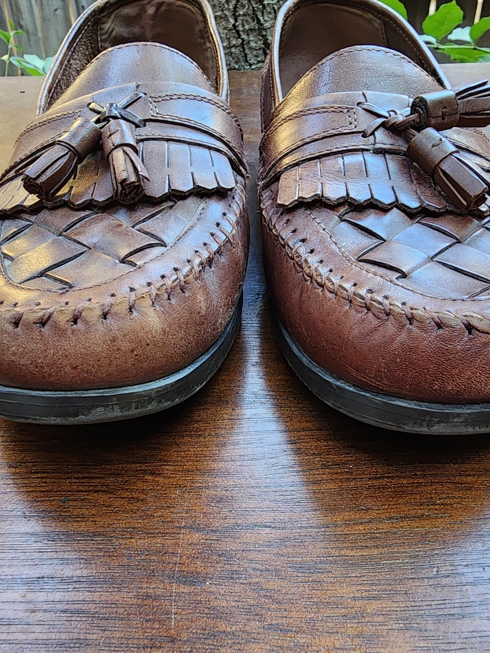 Giorgio Brutini Vintage Woven Leather Tassel Kiltie Loafers Dress Shoes Brown9.5 - Picture 3 of 11
